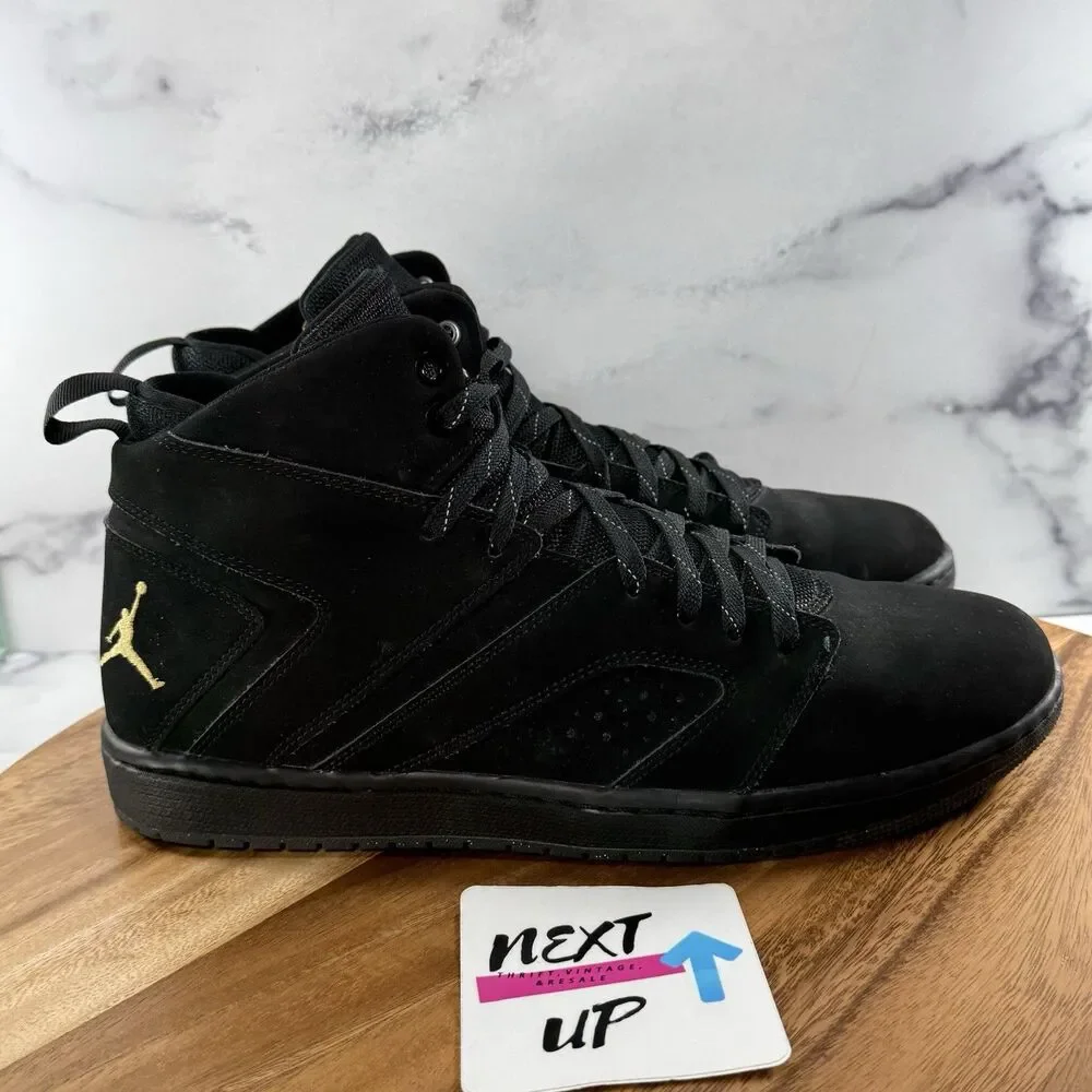 Mens Size 11-Nike Air Jordan Flight Legend Black Gold Logo Sneakers AA2526-031